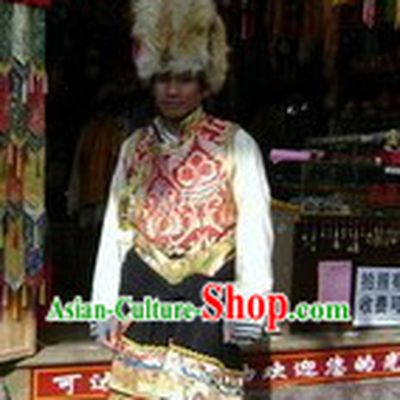 Traditional Chinese Classical Tibetan Male Clothes and Hat