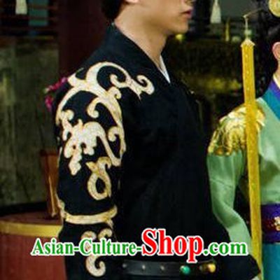 Black Ancient Chinese Embroidery Hanfu Robe for Men