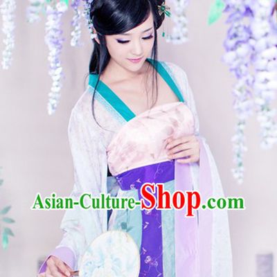 Ancient Chinese Lover Costumes and Fan and Butterfly for Women