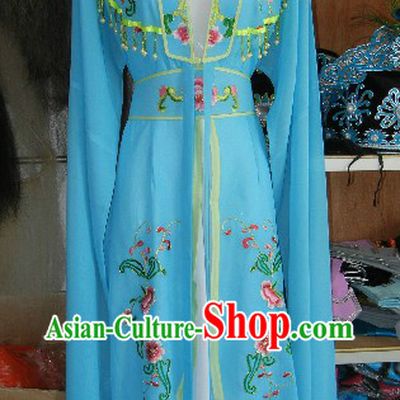 Chinese Opera Stage Performance Blue Embroidered Costumes and Skirt for Women