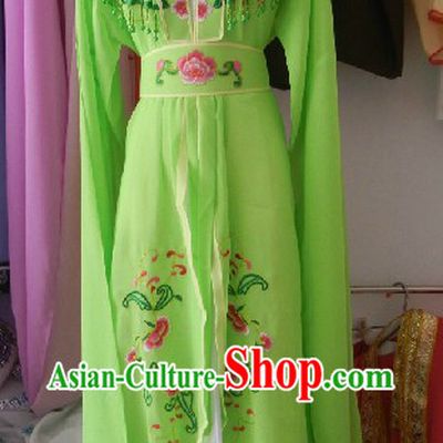 Chinese Opera Stage Performance Green Embroidered Costumes and Skirt for Women