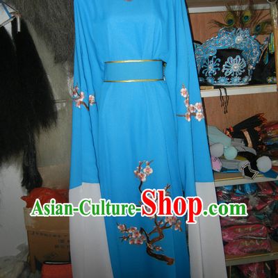 Blue Chinese Opera Stage Performance Embroidered Flower Long Robe for Men