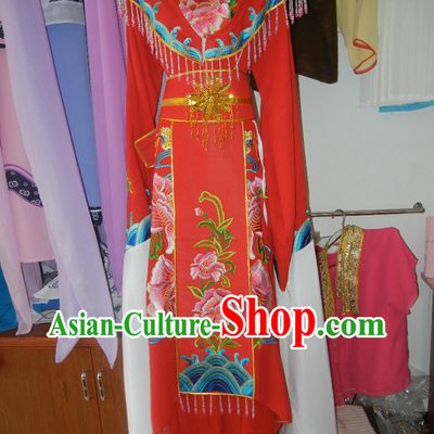 Red Long Sleeves Embroidered Opera Dance Costumes for Women