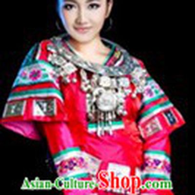 Traditional Chinese Miao Minority Outfit and Headpiece for Women