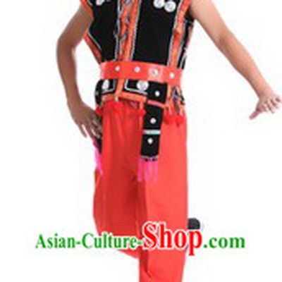 Traditional Chinese Wa Minority Dance Costume and Headpiece for Men