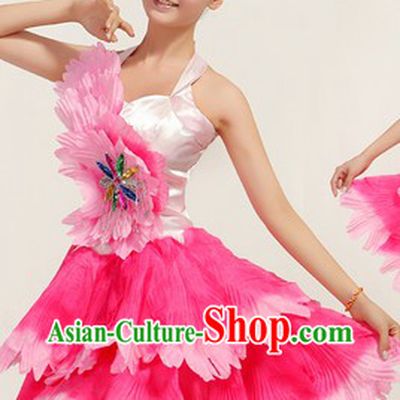 Traditional Chinese Fan Dance Costume and Headpiece for Women
