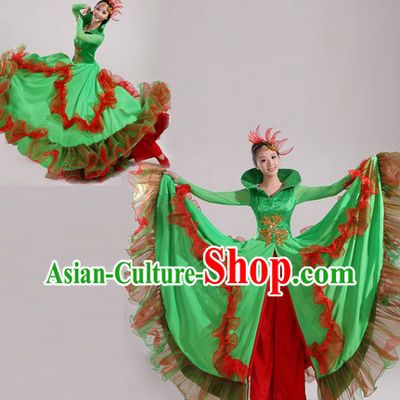 High Collar Traditional Chinese Stage Performance Dance Costume and Headwear for Women
