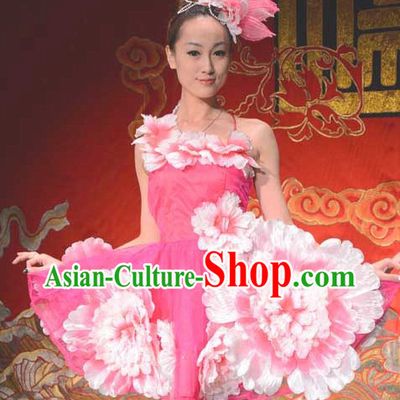Traditional Chinese Flower Dance Costume and Headwear for Women