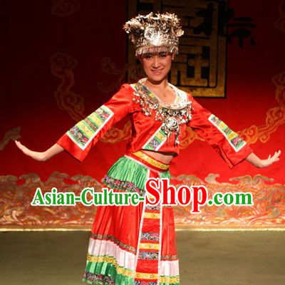 Traditional Chinese Miao Ethnic Clothing and Hat for Women