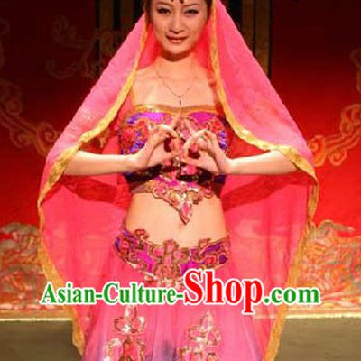 Chinese Stage Performance Xinjiang Dance Costumes and Headwear for Women