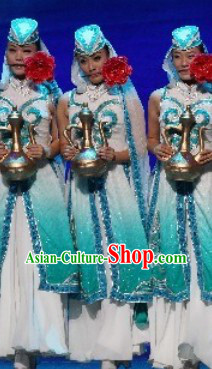 Traditional Chinese Hui Minority Dance Costumes and Hat for Women