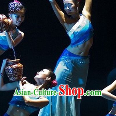 Traditional Chinese Dai Minority Dance Costumes and Headwear for Women