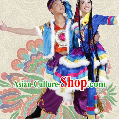 Traditional Tibetan Dress and Headwear Two Sets for Men and Women