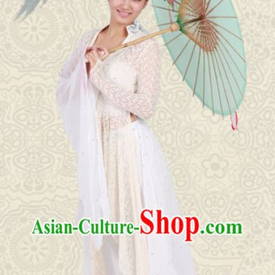 White Classical Chinese Dance Costumes and Headwear for Women