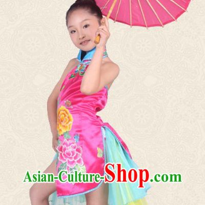 Chinese Traditional Peony Cheongsam Dance Costume for Kids