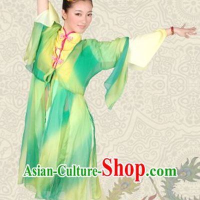 Color Transition Chinese Classical Dancing Costumes and Headwear for Women