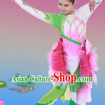 Traditional Chinese Lotus Dance Costumes and Headwear for Women