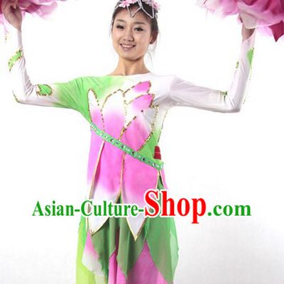 Traditional Chinese Lotus Dance Costume and Headwear for Women