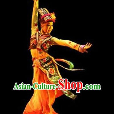 Traditional Chinese Ethnic Sole Dance Costumes and Headpieces for Women