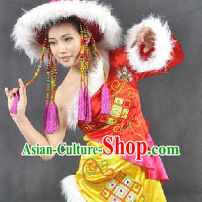 Traditional Chinese Minority Dance Costumes and Hat for Women