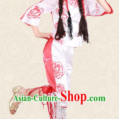 Red and White Chinese Papercut Dance Costume and Headwear for Kids