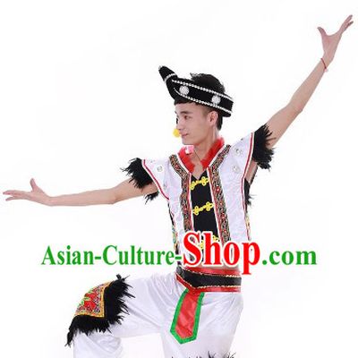 Chinese Festival Celebration Stage Performance Yi People Dance Costumes and Hat for Men