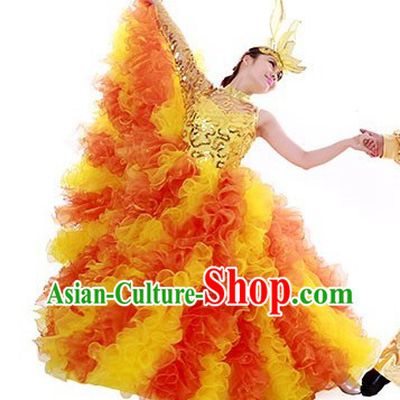 Big Chinese Festival Celebration Stage Performance Dance Skirt and Headwear for Women