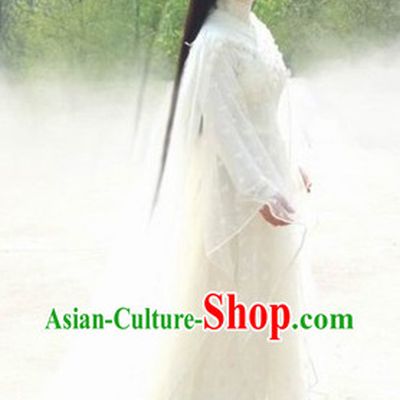 Ancient Chinese Princess White Costumes and Headwear for Women
