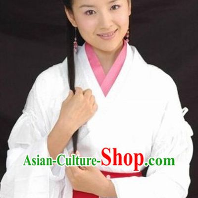 Ancient Chinese White Hanfu Costumes and Headwear for Women