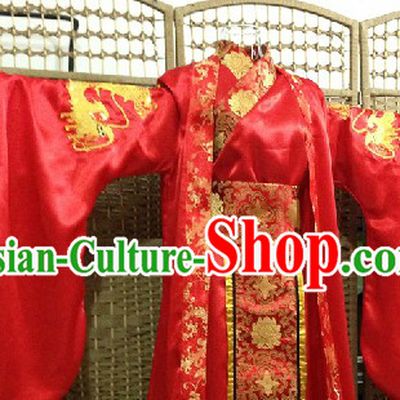 Traditional Chinese Dragon Wedding Attire and Hair Accessories Complete Set for Bridegroom