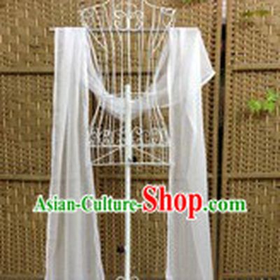 4 Meters Long Pure White Ancient Silk Cape to Go with Hanfu