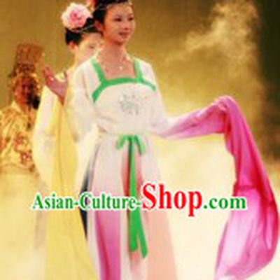 Ancient Chinese Long Water Sleeves Lotus Dance Costumes and Hair Accessories for Women