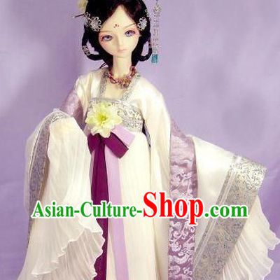 Ancient Chinese White Cosplay Costumes and Hair Accessories for Women