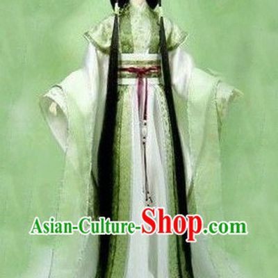 Ancient Chinese Green Cosplay Costumes and Hair Accessories Complete Set