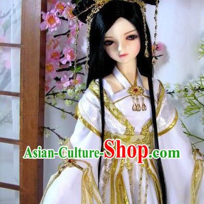 Ancient Chinese White Cosplay Costumes and Hair Accessories Complete Set