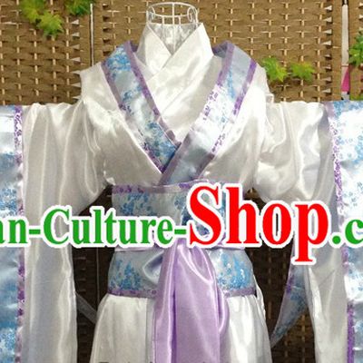 Traditional Ancient Blue and White Fairies Costumes Five Pieces Complete Set