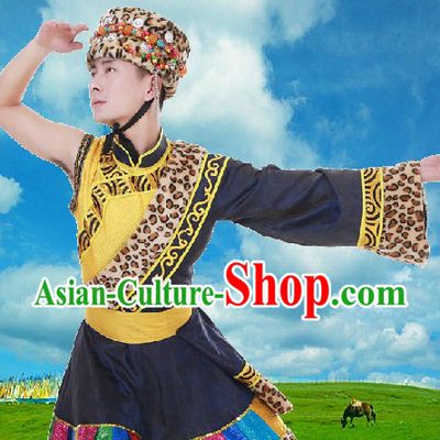 Ancient Chinese Tibetan Dance Costumes and Hat for Men
