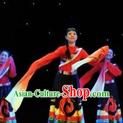 Long Sleeves Chinese Tibetan Dance Costumes and Headpieces for Women