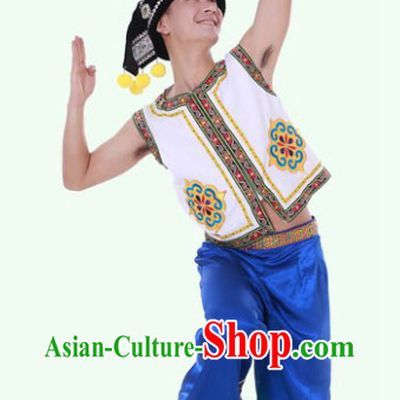 Traditional Chinese Yi Minority Jacket Clothes and Headpieces for Men