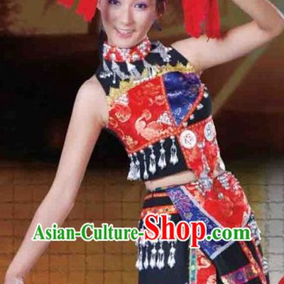 Traditional Chinese Dai Dresses and Hat Complete Set for Women