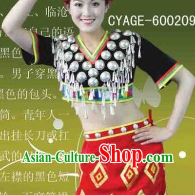 Traditional Chinese Jingpo Dresses and Hat Complete Set for Women