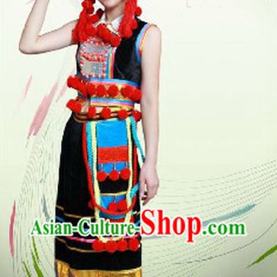 Traditional Chinese De Ang Dresses and Hat Complete Set for Women