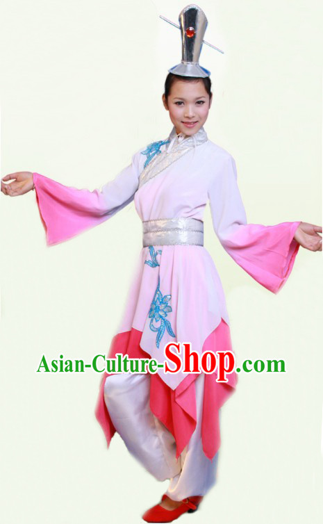 Traditional Chinese Classical Dance Dresses and Hat Complete Set for Women