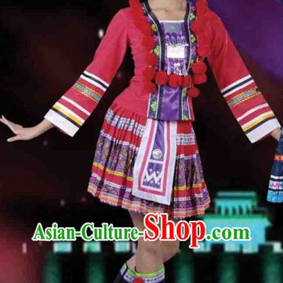 Traditional Chinese Miao Dance Dresses and Hat Complete Set for Men