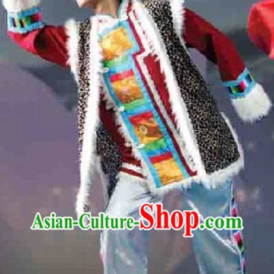 Traditional Chinese Tibetan Dance Dresses and Hat Complete Set for Men