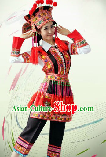 Custom Made Traditional Chinese Hua Yao Yi Ethnic Minority Outfit and Hat Complete Set for Women