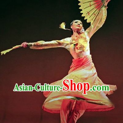 Traditional Korean Fan Dance Costumes and Headwear Complete Set