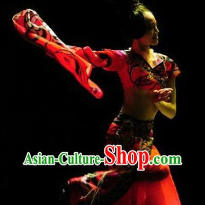 Chinese Classical Solo Dance Costume and Hair Accessories Complete Set for Women