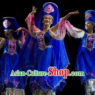 Chinese Classic Ethnic Dance Costumes and Hat Complete Set for Women
