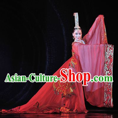 Ancient Chinese Empress Dancing Costumes and Hat Complete Set for Women